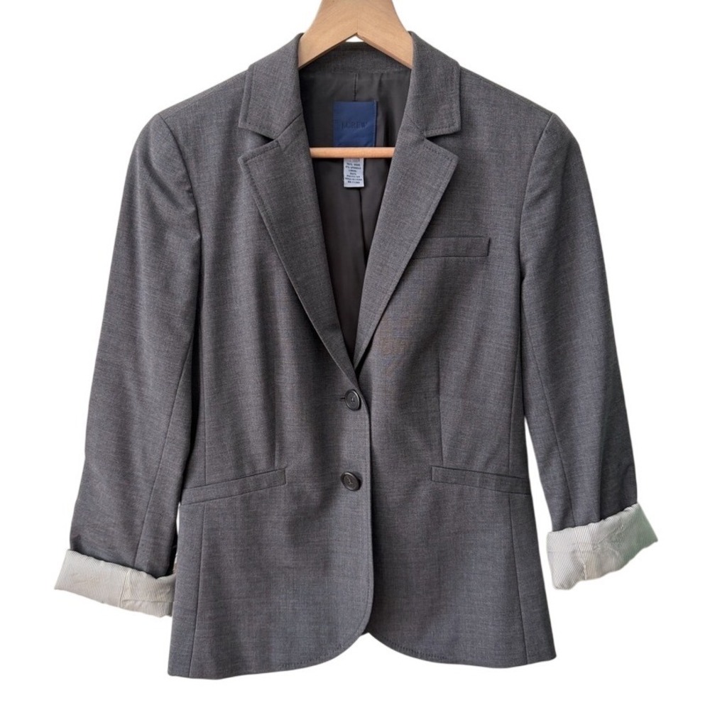 J.Crew‎ Blazer 4 Tall Gray Wool Blend Stretch Two-Button Tailored Jacket